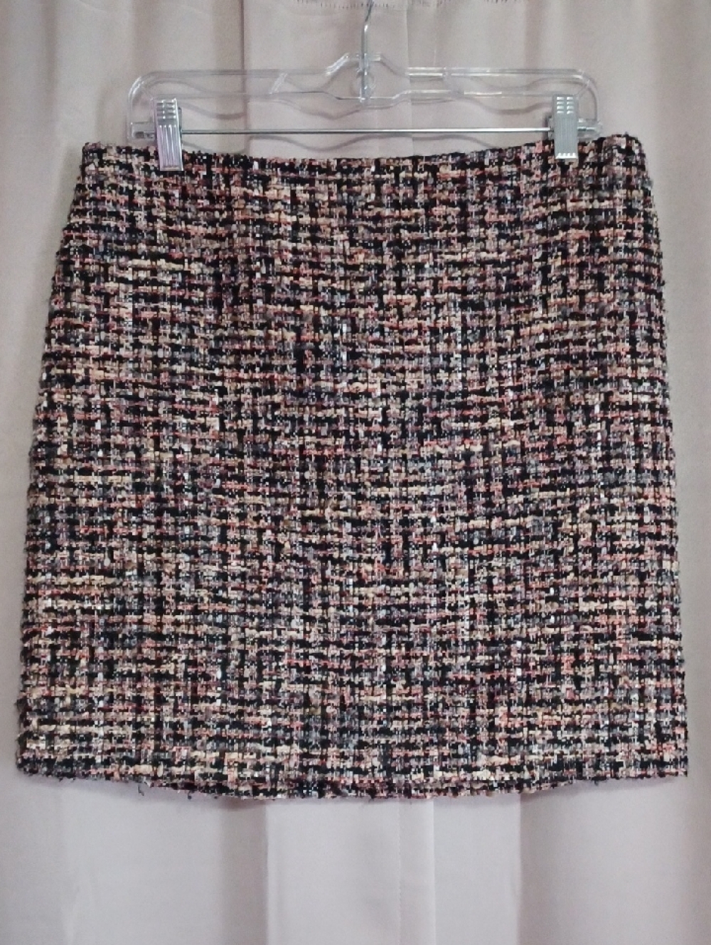 White House Black Market Boucle Tweed Mini Skirt Black Pink Cream Preppy Size 8